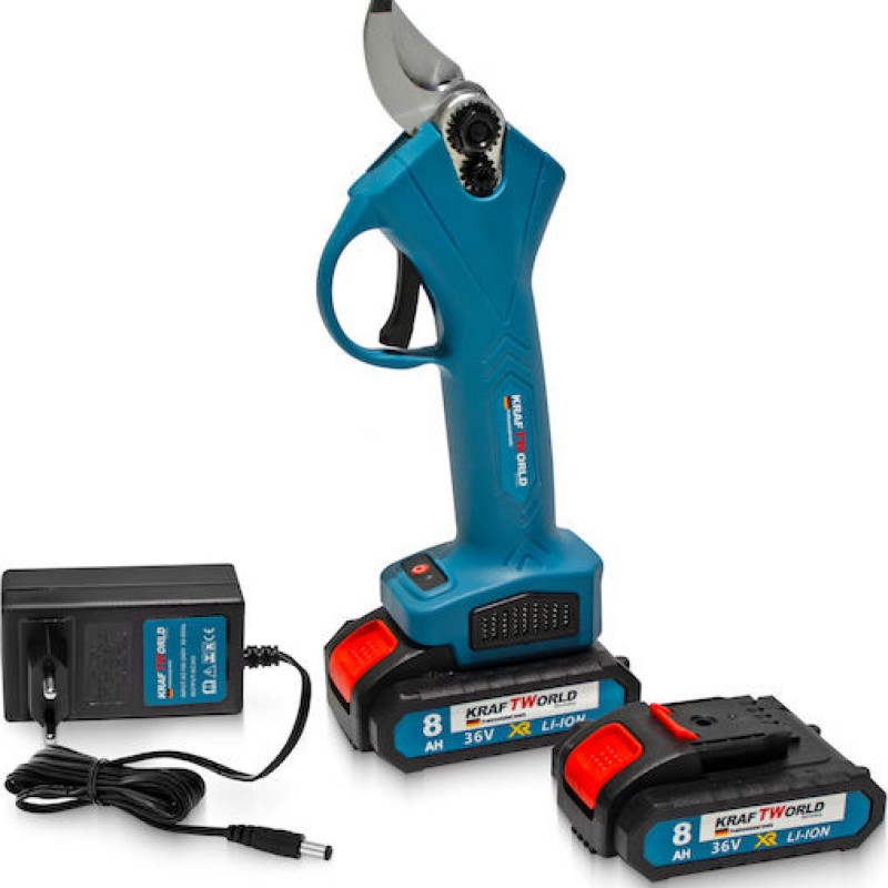 Kraftworld Ψαλίδι Κλαδέματος με 2 Μπαταρίες 36V 8Ah και Ταχυφορτιστή – Περιλαμβάνεται Βαλιτσάκι Μεταφοράς