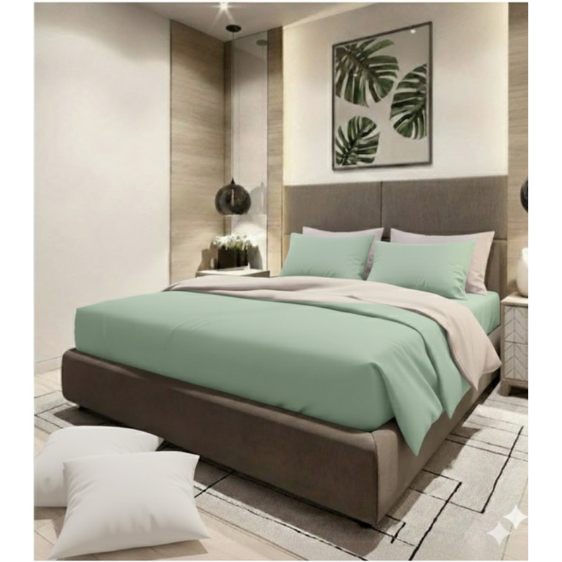 Luxury Σετ Σεντόνια Υπέρδιπλα Βαμβακοσατέν 240x270cm 2 Μαξιλαροθήκες 50×70 5cm Μέντα Μπέζ LBS510