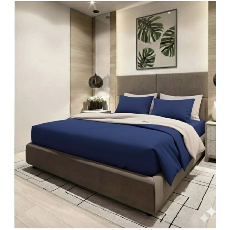 Luxury Σετ Σεντόνια Υπέρδιπλα Βαμβακοσατέν 240x270cm 2 Μαξιλαροθήκες 50×70 5cm Μπλέ LBS514